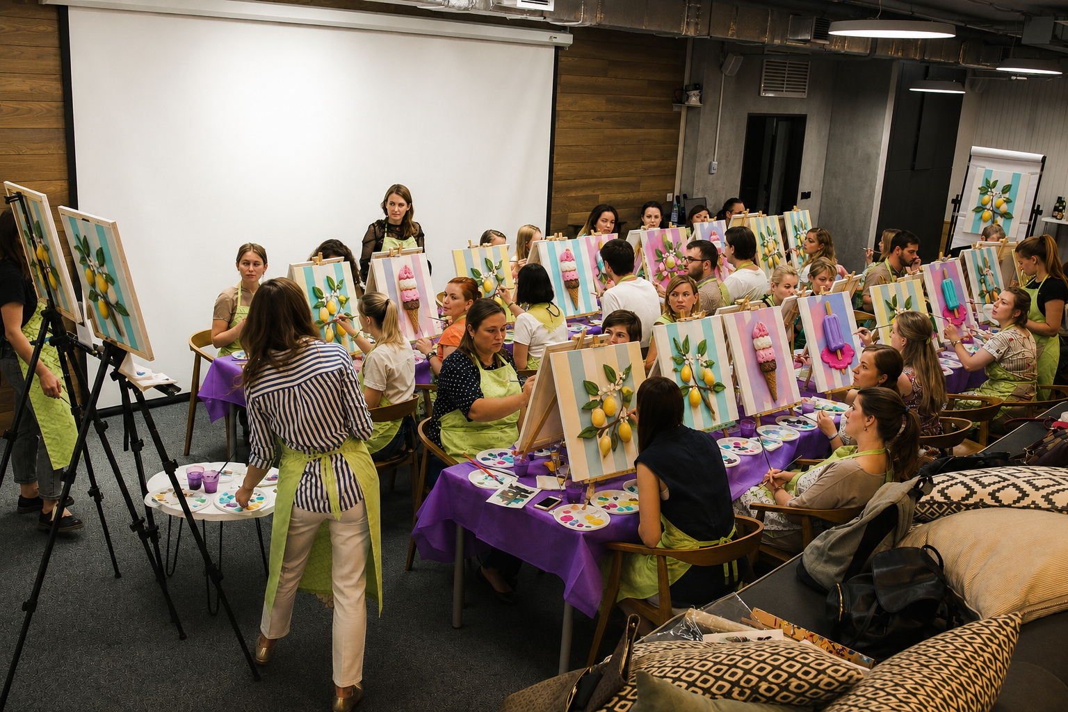 Corporate participants at a Bubble Brush plaster casting team building event